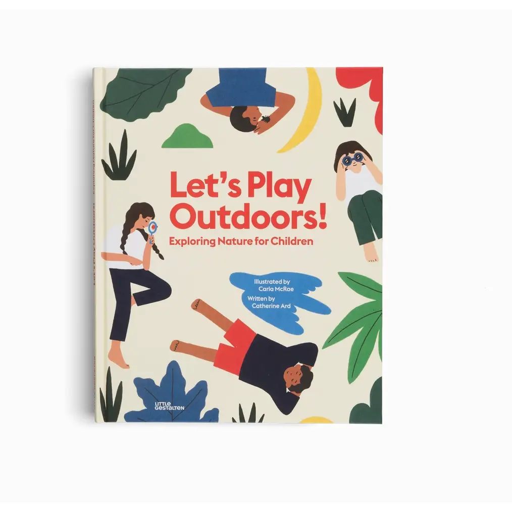 Book cover of Let’s Play Outdoors encourages children to explore nature with fun, colorful prints