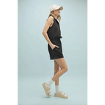 Black sleeveless romper with elastic waist and polished prints from Lexie Athletic Collared Romper