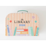 Peach suitcase with book designs for the Library Play Kit adventure fun