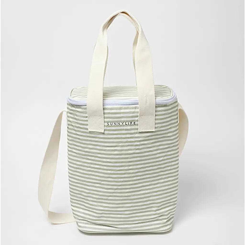 Striped Light Cooler Drinks Bag La Palma Sage Stripe perfect for keeping drinks cool