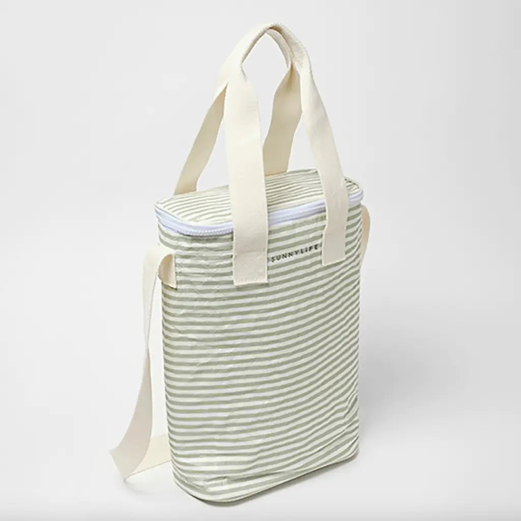 Light Cooler Drinks Bag La Palma Sage Stripe with insulated interior and polished prints