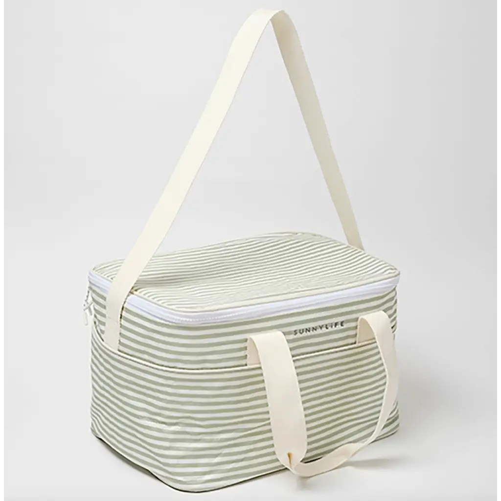 Striped insulated lunch bag in Light Cooler Shoulder Bag La Palma Sage Stripe design