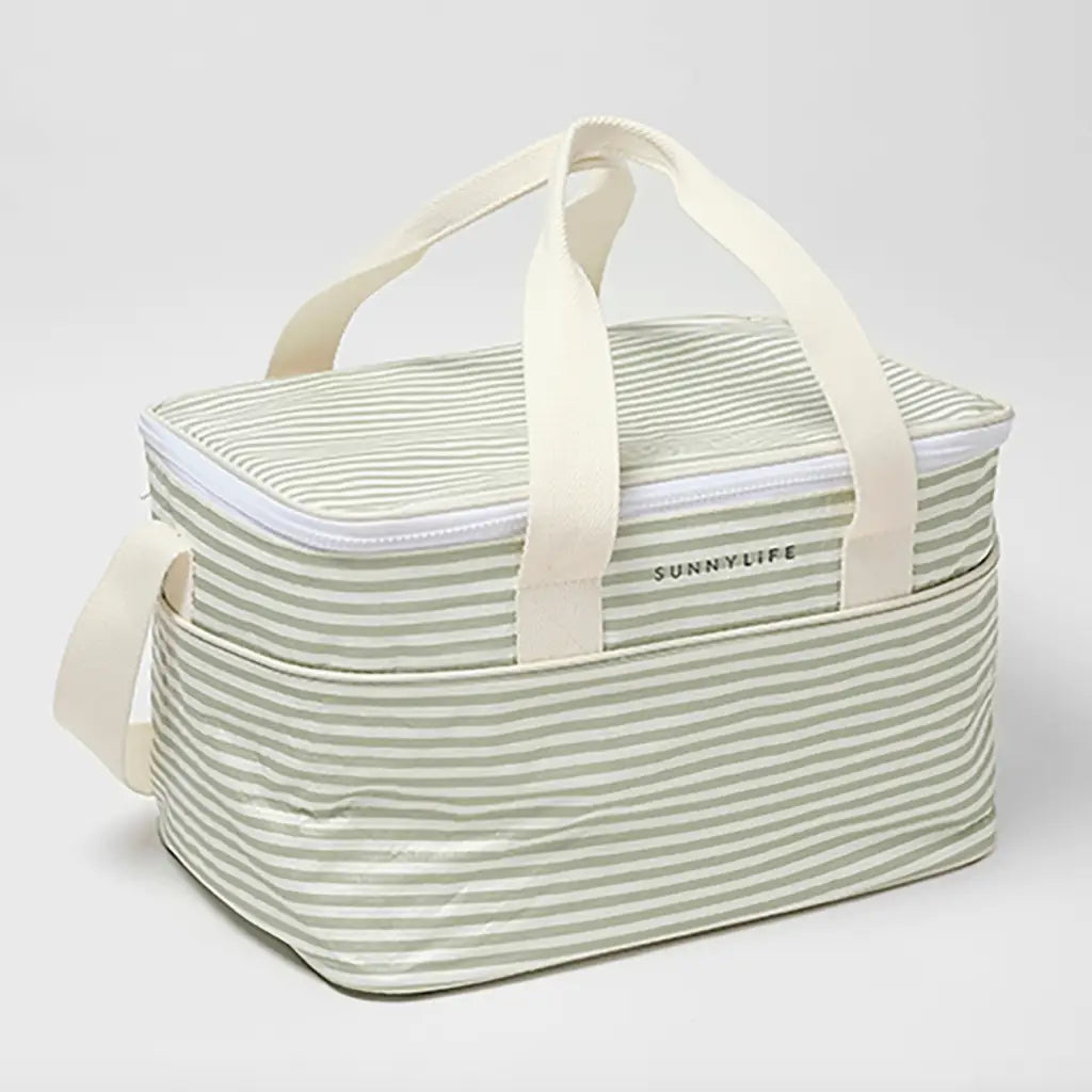 Striped insulated lunch bag for the Light Cooler Shoulder Bag La Palma Sage Stripe