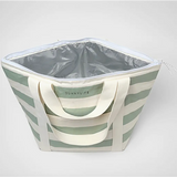 Light Cooler Tote La Palma Sage Stripe with insulated interior and polished prints