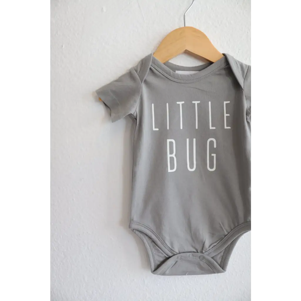 Gray Bug Baby Onesie for Little Ones in 3mo fits closer with LITTLE BUG printed text