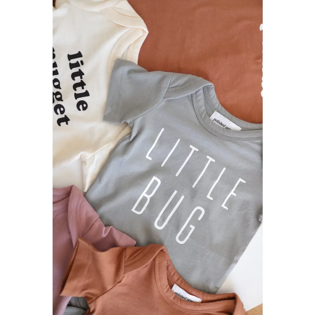 Gray Bug Baby Onesie for Little Ones with LITTLE BUG text, 3mo fits closer to 0-3
