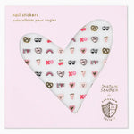 Heart-shaped Ooh La Love Nail Stickers with cute love notes and fun doodle patterns