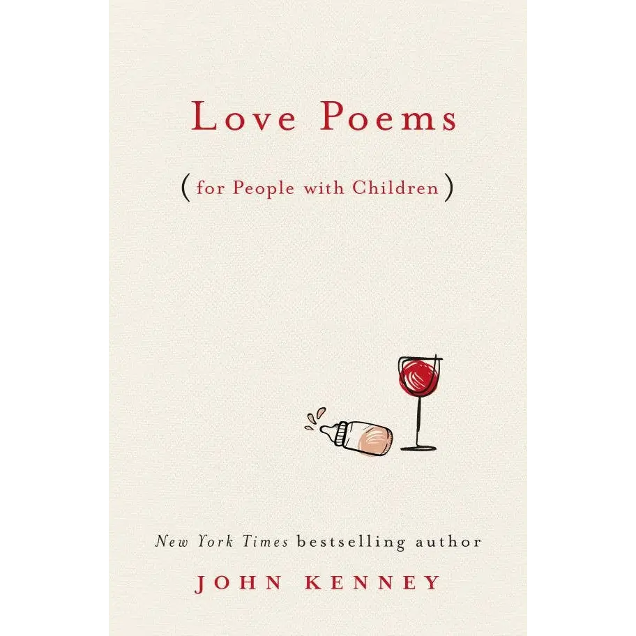 Love poems book cover with baby bottle sketch and wine glass