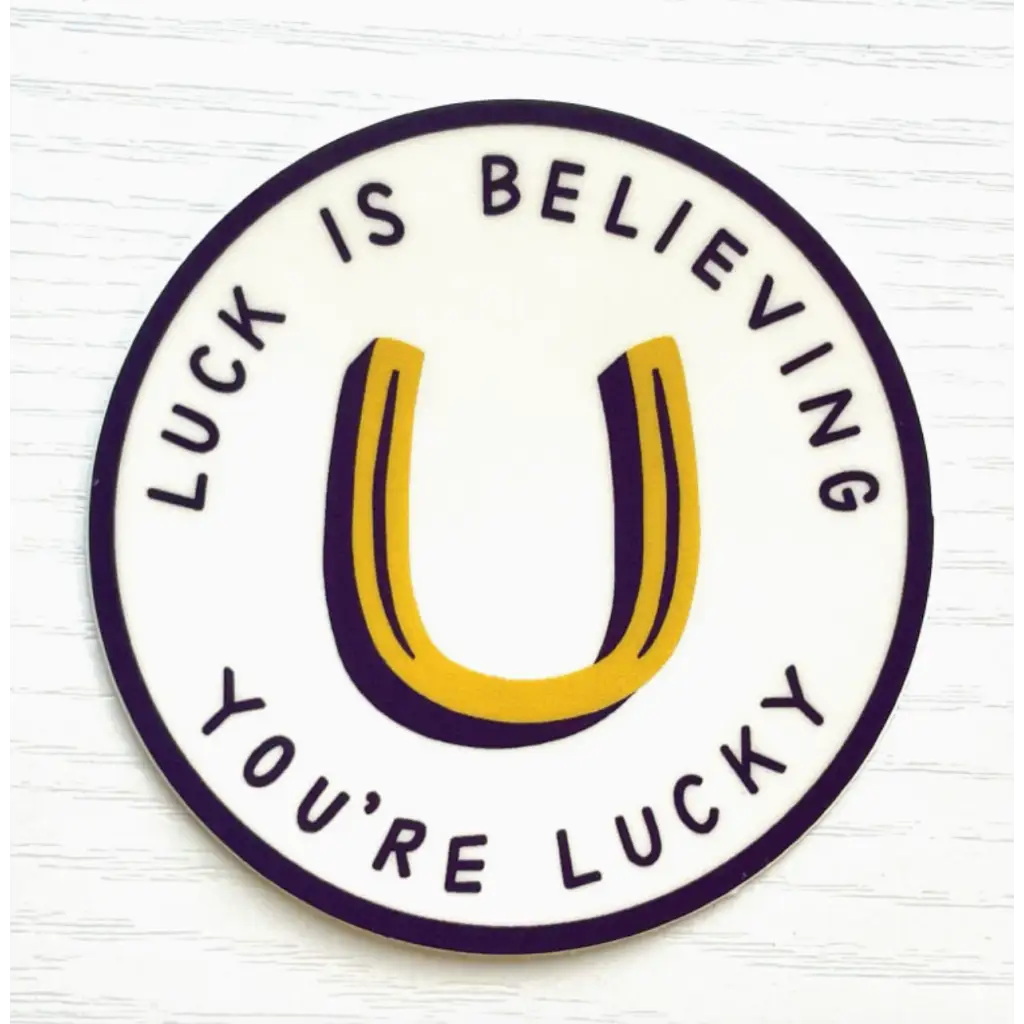 Lucky sticker with horseshoe design on polished prints, perfect for stylish womens clothes