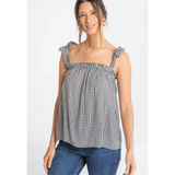 Lucy Gingham Linen Blend Tie Shoulder Tank Top with polished prints perfect for stylish womens clothes