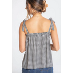 Black and white gingham tie-strap top from Lucy Gingham Linen Blend for stylish womens clothes