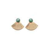 Gold fan-shaped Michelle Starbuck earrings with green malachite gems
