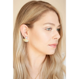 Michelle Starbuck gold pearl shell earrings with vintage brass