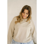 Beige crewneck sweatshirt in organic cotton with chainstitch embroidered detail