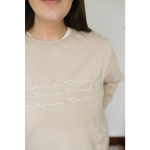 Beige Crewneck Sweatshirt with chainstitch embroidered detail in organic cotton