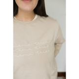 Beige Crewneck Sweatshirt with chainstitch embroidered detail in organic cotton