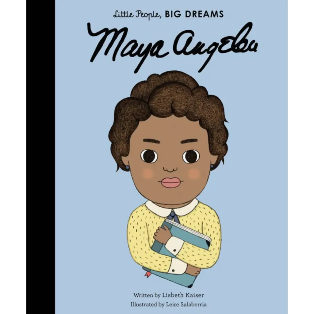 Book cover of Maya Angelou Little People Big Dreams featuring a civil rights activist in yellow sweater