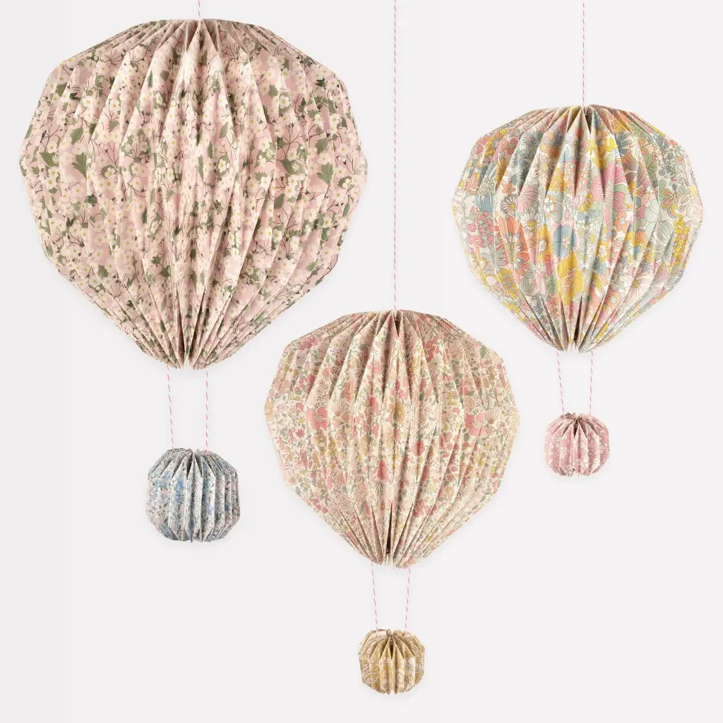Meri Meri x Liberty balloon decorations with pastel floral polished prints