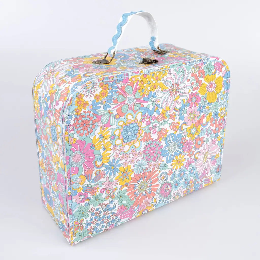Pastel floral Liberty suitcase with ricrac and cream stripes