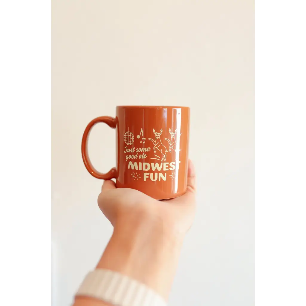 Orange Midwest Fun 11oz Mug featuring peace signs and cool illustrations