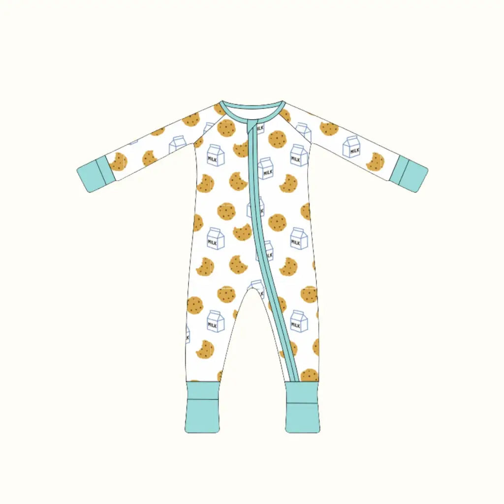 Cute bamboo baby sleeper with cookies and milk pattern