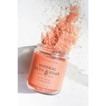 Peach mineral bath soak jar with rose petal and geranium scent