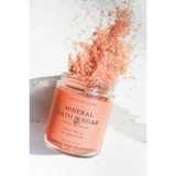 Peach mineral bath soak jar with rose petal and geranium scent