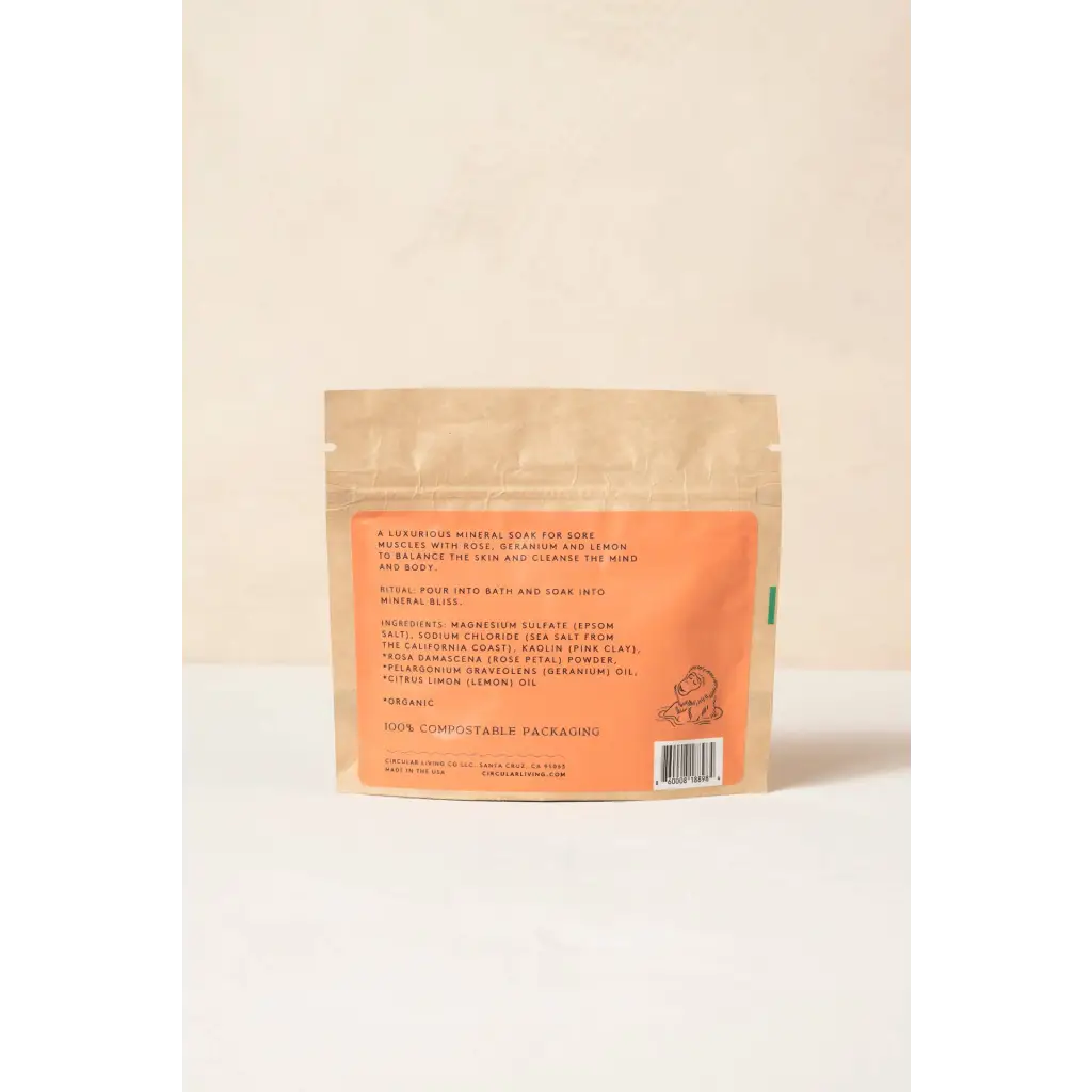 Rose petal geranium bath soak sachet with orange tea bag package