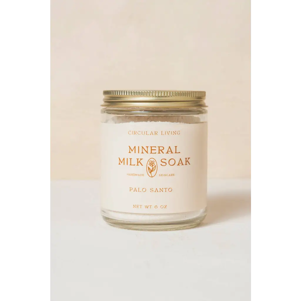 Mineral Milk Soak jar with Palo Santo scent, 6 oz