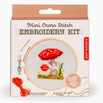 Mini cross stitch embroidery kit with rosey mushroom design, perfect for stylish womens clothes