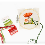 Mini Cross Stitch Embroidery Kit Rosey Mushroom with stylish womens clothes design