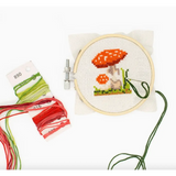 Mini Cross Stitch Embroidery Kit Rosey Mushroom with stylish womens clothes design