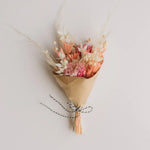 Mini dried flower bouquet in pink cream hues with twine bow