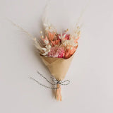 Mini dried flower bouquet in pink cream hues with twine bow