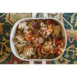 Mini dried flower bouquets in white woven basket