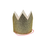 Mini gold glitter crown with white spikes and pink band