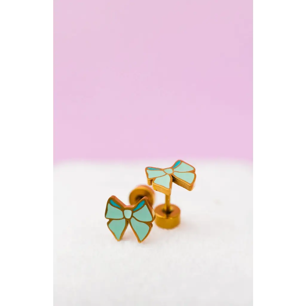 Mint Bow Stud Earrings | Stainless Steel - 560 Jewelry