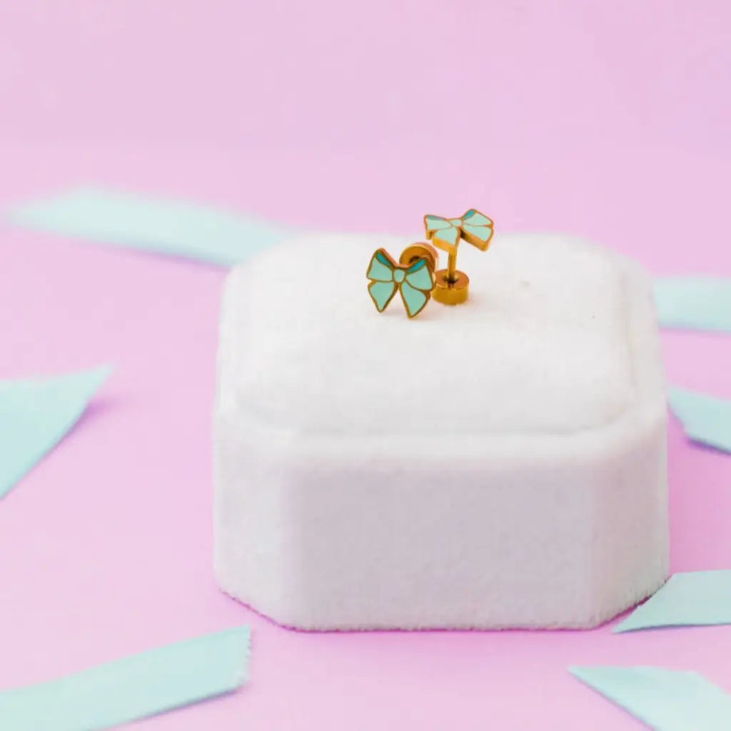 Mint Bow Stud Earrings | Stainless Steel - 560 Jewelry