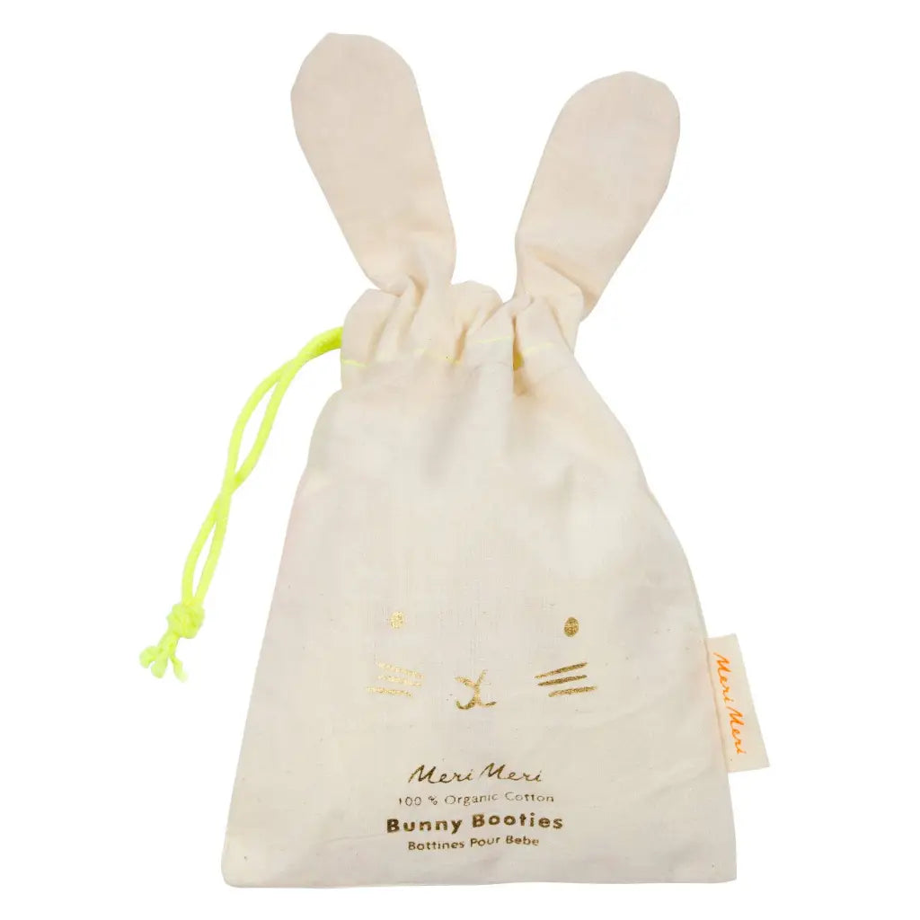 Adorable cream Mint Bunny Baby Booties by Meri Meri with embroidered details