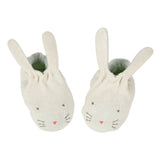 Adorable Mint Bunny Baby Booties with pink heart ears and green soles