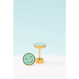 Cute gold mint green smiley face stud earrings with hypoallergenic flat screw-on backs