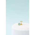 Gold smiley face stud earrings with green enamel and flat screw-on backs