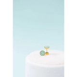 Gold smiley face stud earrings with green enamel and flat screw-on backs