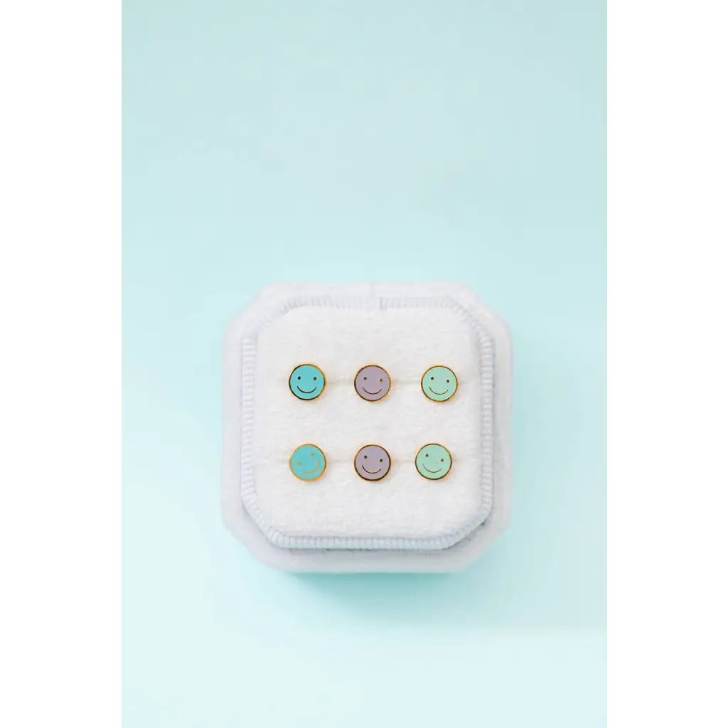 Mint Smiley Stud Earrings with pastel enamel dots, hypoallergenic for sensitive ears