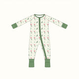 Soft cream bamboo baby sleeper with pink flowers and sage trim