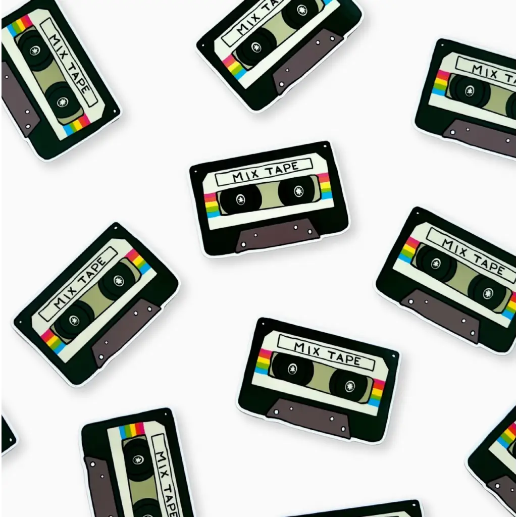 Retro mix tape pattern vinyl sticker perfect for stylish womens clothes and polished prints