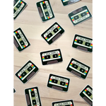 Scattered mix tape stickers on polished prints perfect for stylish womens clothes and moms