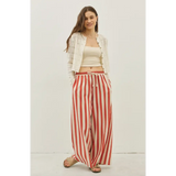 Striped wide-leg pants with elastic waistband, perfect for stylish womens clothes