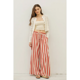 Striped wide-leg pants with elastic waistband perfect for stylish womens clothes
