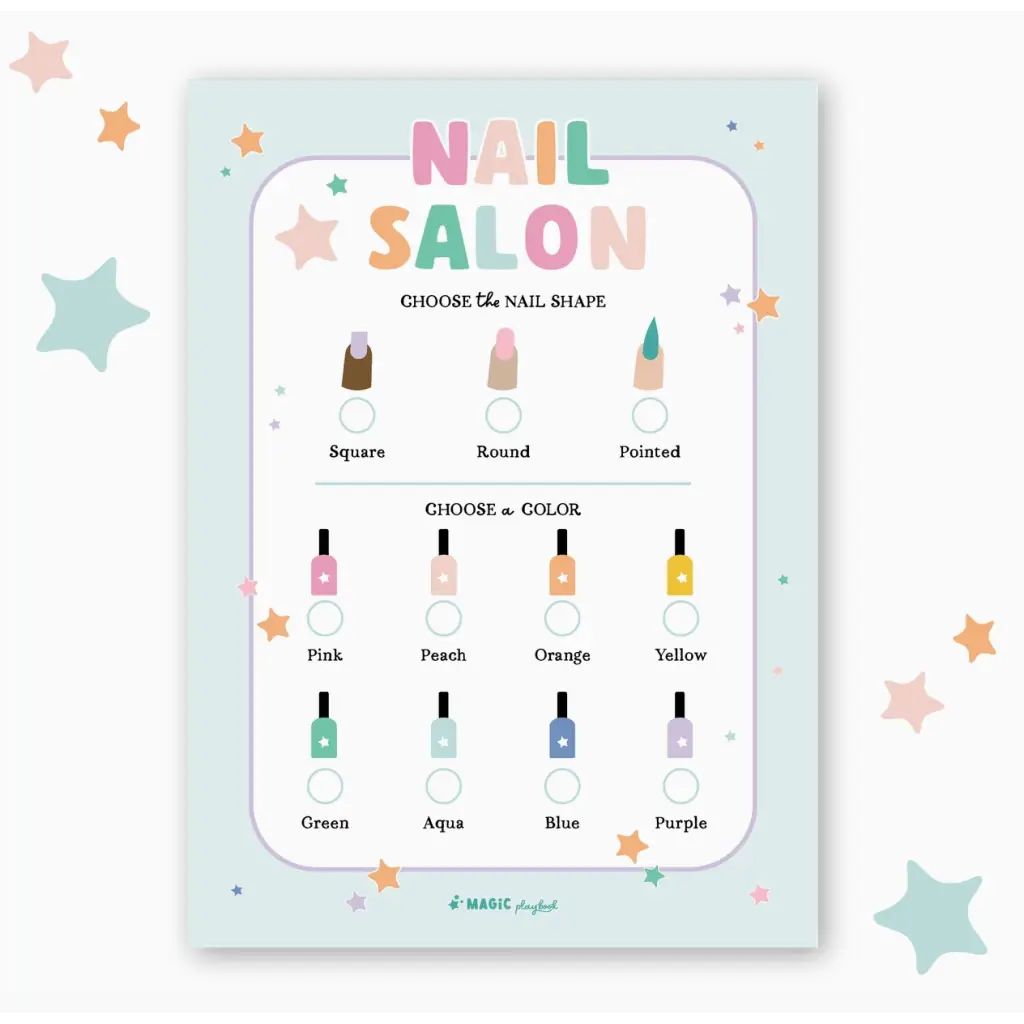 Menu board with nail polish colors and shapes for a fun Nail Salon Pretend Play Notepad